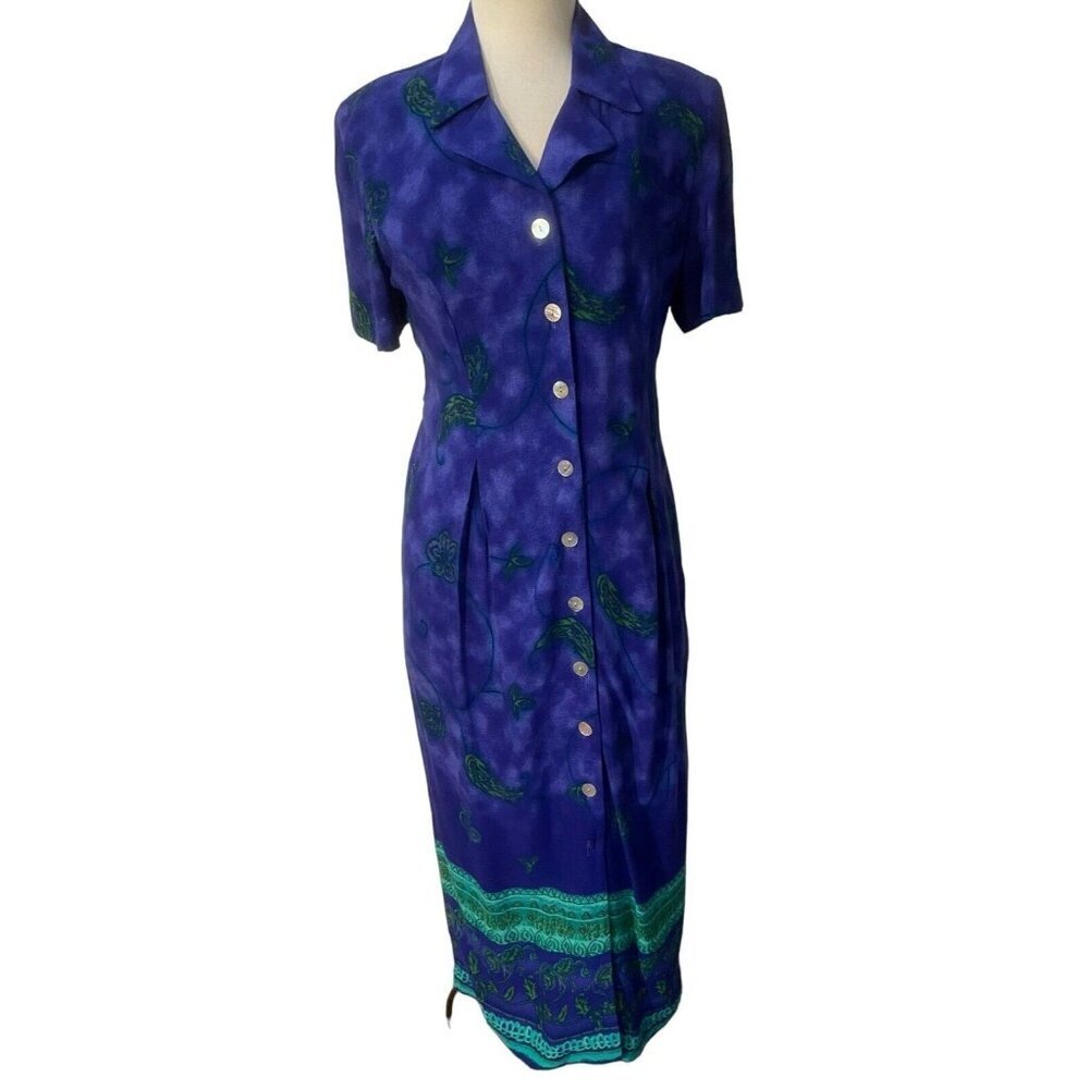 S.L. Fashions Petites Button Up Maxi Dress Size 10P Green Floral Sleeveless - Picture 1 of 5